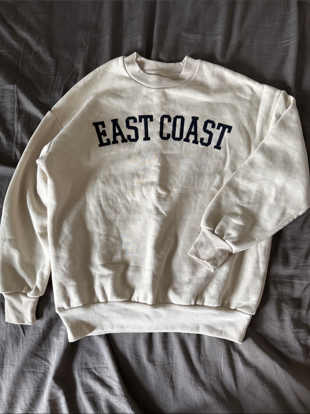 OAK + FORT Cream Crewneck Sweatshirt with Navy EAST COAST Print